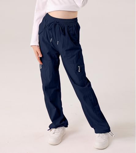 Image of Cargo Pants for Girls Parachute Baggy Joggers Elastic Waist Wide Leg Hip Hop Dance Outfits Size 7-14