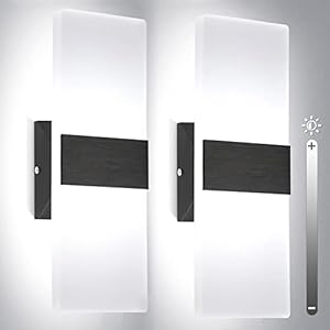 TRLIFE Dimmable Wall Sconces, Modern Wall Sconces Set of 2 Hardwired Wall Mounted Lights 12W 6000K Cool White LED Wall Sconce Lighting for Bedroom Bedside Living Room Bathroom Stairway(2 Pack, Black)