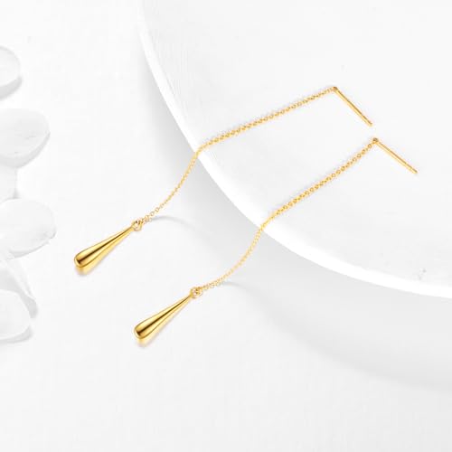 Pull Through Threader Earrings 14k/18K Real Solid Gold Long Piercing Long Pearl/Opal/Ball/Star/Cross/Twist/Teardrop Tassel Dangle Ear Line Eardrop Earrings Jewelry Gifts3