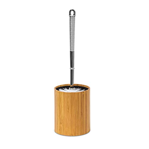 Relaxdays Toilet Brush Holder Toilet Bathroom Removable Container Stainless Steel Look Plastic Replaceable Head Decoration HxWxD: 33 x 10.5 x 10.5 cm, Natural