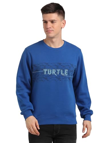 Sweat-shirt homme bleu en coton mélangé idéal pour les week-ends