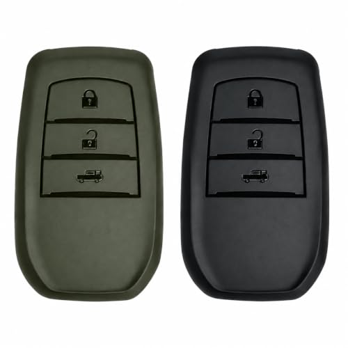 Image of JVCV Soft TPU Key Cover Compatible with Toyota Fortuner Camry Hilux Innova Crysta Fortuner Legender Innova HyCross Land Cruiser 3 Button Smart Key (Combo - 3B Matte Black & Green)