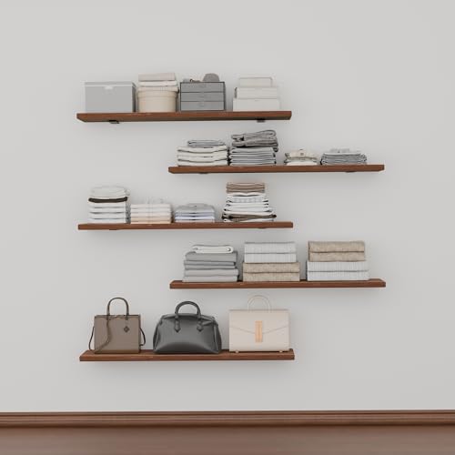 Image of 5 Tier Book Shelf,Long Floating Shelf for Wall 36 inch,Wall Mounted Bookshelf with Heavy Duty Brackets,Large Bookcase