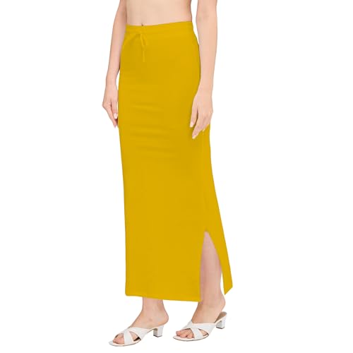 Image of DESI GIRL Cotton Lycra Stretchable Saree Shapewear Petticoat with Drawstring for Women | Fishcut Saree Petticoat with Side Slit for Easy Movement | Saree Shaper | Long inskirt