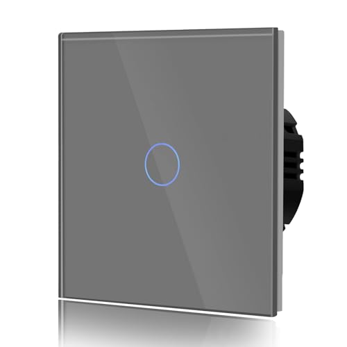 BSEED Touch Light Switch Glass Panel Non-WiFi 1 Gang 1 Way LED Lamp Compitable Tempered Touch Screen 240V Wall Light Switch Gray