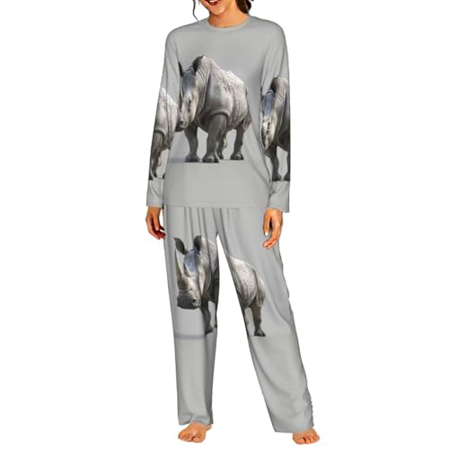 Pyjama rhinocéros femme ensemble de nuit à manches longues en tissu doux et élastique