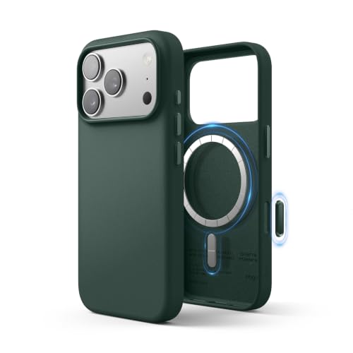Image of elago Magnetic Leather Case for iPhone 17 Pro Midnight Green