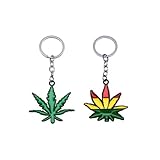 Yooce 420 Leaf Keychain Key Ring Metal Keyring, 2Pcs