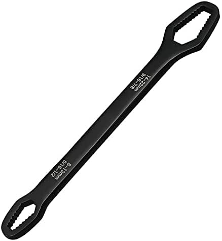 MTP Brand 1 PC Double Ended Wrench Universal Torx Wrench 8mm - 22mm Multifunctional #45 Steel Self-Tightening Spanner Repair Tool (Black)
