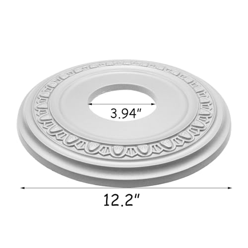 Image of HEVSTIL Ceiling Medallion 12 inchOD x 3.94 inchID PU Ceiling Medallion for Light Fixtures European Style Ceiling Light Decorative Fan Medallion Lighting Ceiling Ring Covers for Chandeliers Home,Silver