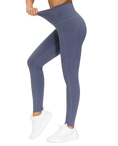 Image of THE GYM PEOPLE Thick High Waist Yoga Pants with Pockets, Tummy Control Workout Running Yoga Leggings for Women