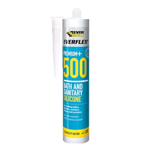 Everbuild Everflex 500 Bath And Sanitary Silicone – Interior And Exterior Application – Anti-Fungal – Quick Curing – Ivory – 295ml Cartridge