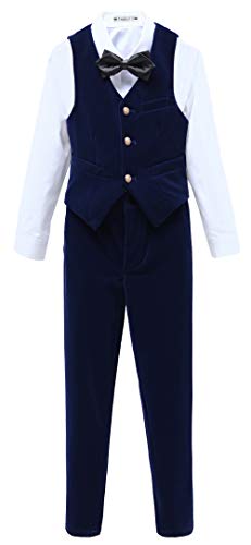 YuanLu Kids Suit,Toddler Suit for Boy Wedding Outfit Velvet Boys Vest and Pants Set Formal Clothes Navy Size 7