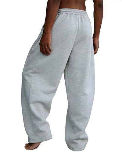 Image of Men's Baggy Sweatpants Wide Leg Fleece Lounge Joggers with Deep Pockets | Soft 65% poly 35% cotton stretch blend, outer drawstring, open bottom, relaxed fit for gym, travel, errands and daily wear