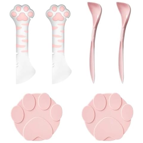 mwellewm 6Pcs Pet Food Can Supplies Set 2Pcs Universal Silicone Cat Food Top Covers Lids 2Pcs Multifuctional Mini Spatula Pet Can Opener 2Pcs Dog Spoons for Pets Dogs Cats Feeding Can(Pink and White) Cover