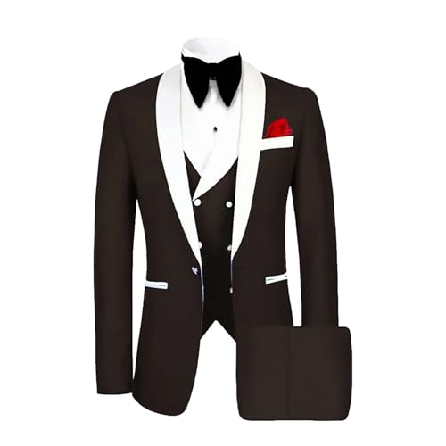 Men Classic Tuxedo 3 Pieces Blazers Vest Pants Fitted Jacket One Button Shawl Lapel Wedding Prom Set Brown - Main Image