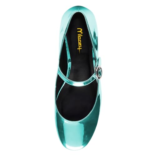 Milooey shoes Women's Round Toe Mary Jane Comfy Low Chunky Block Heel Pumps Ankle Strap Flats Dress Party Date Shoes Size 4-16 Us3