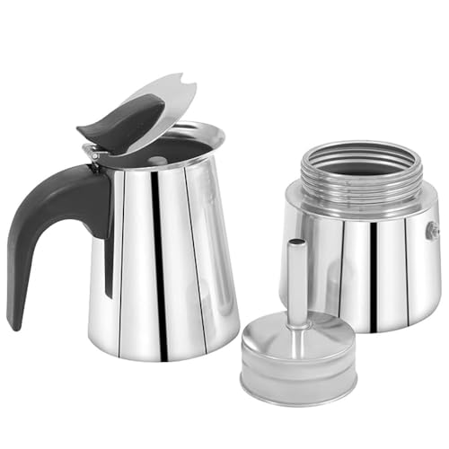 Image of Stainless Steel Espresso Coffee Maker - Premium Portable Induction Base Percolator Moka Pot for Italian Coffee - Silver (4 Cup)