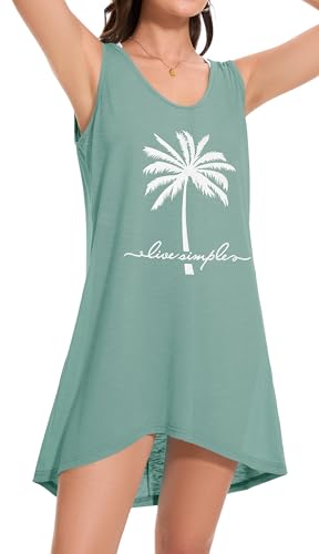 CHICGAL Womens Swimsuit Coverup Summer Beach Sleeveless T Shirt Bikini Tank Dress Loose Bathing Suit Cover Up4
