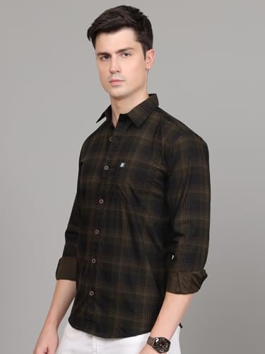 Image of Majestic Man Stylish Slim Fit Cotton Spread Collar Checked Casual Shirt