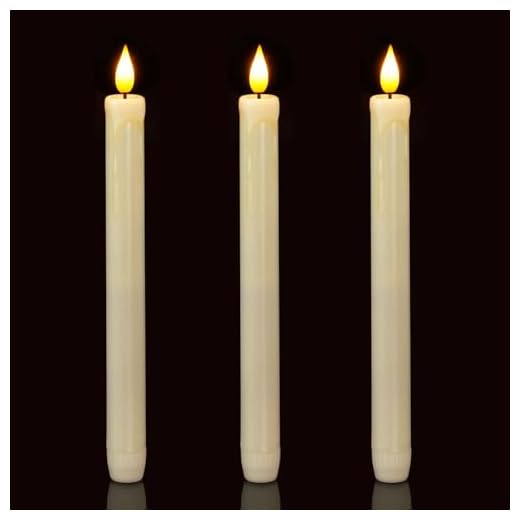Homemory 3 Pack Flameless Taper Candles, No Remote, Realistic Flickering Battery Operated Candlesticks, Ivory LED Plastic Candle Safe for Weddings, Table Decor, Christmas, and Halloween