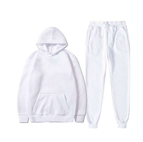 Sweat à capuche et pantalon de sport homme ensemble chaud blanc M