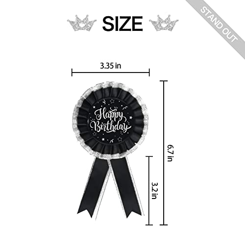 Innoru Happy Birthday Tinplate Badge Pin, Boy Or Girl Birthday Rosette Button Pins, Happy Birthday Party Accessory Brooch Pin, Children Adults Party Decorations Black & Silver, Pack Of 1 #TOP2