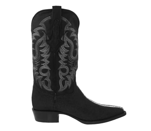 Texas Legacy Mens Black Western Leather Cowboy Boots Stingray Row Print J Toe2