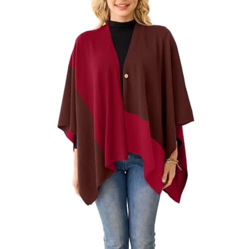 Ferand Women's Cashmere Blend Shawl Wrap Color Block Poncho Versatile Travel Scarf Brown & Burgundy