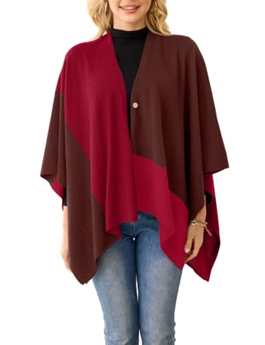 Ferand Women's Cashmere Blend Shawl Wrap Color Block Poncho Versatile Travel Scarf
