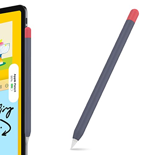AHASTYLE Duotone Case Silicone Skin Cover Compatible with Apple Pencil 2nd Generation, iPad Pro 11 12.9 inch 2018 (Midnight Blue, Red)