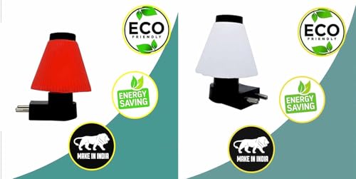 Image of GURUSOAMI Small lamp Type 2 Pin Night Lamp 0.5 Watt Plug & Play Bulb for Bedroom, Living Room, Zero Watt Light Direct Socket use for Night (RED /White, 2, Count)