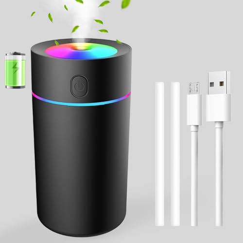 Battery powered Mini Humidifier with 7-color Lights, [Work 2h]Auto Shut-Off Portable Small Desk...