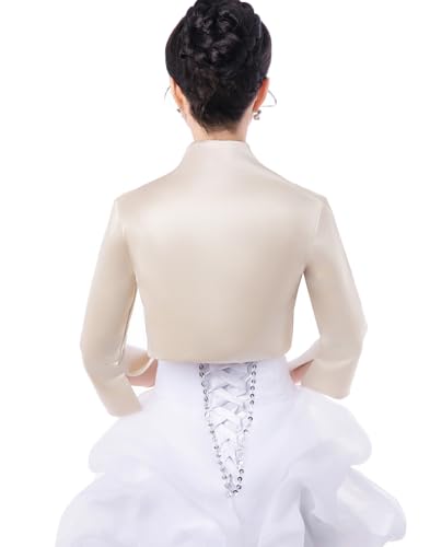 Image of Fitted Wrap Bolero Style Bridal Wedding Satin with 3 /4 Sleeve