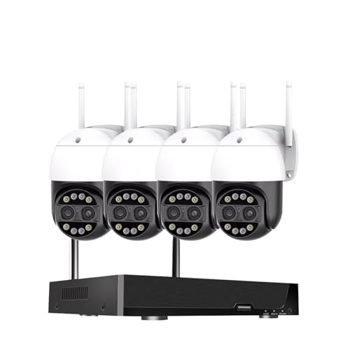 Equipo de videovigilancia de cámara de vigilancia 4K con inalámbrico, Kit NVR, cámara de Doble Lente de 8MP, Conjunto de cámara de Seguridad CCTV for el hogar(None,4 Pcs Camera System)