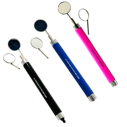 Dental Examination Mouth Mirror #4 + #5 with Illumination Light | Black, Blue, Pink Colored Handle | Anti Fog Inspection Mirror | (3 Pcs Bundle)