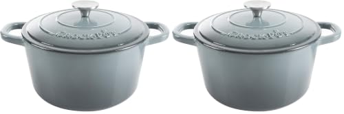 Image of Crock-Pot Artisan 7-Quart Round Enameled Cast Iron Dutch Oven - Slate Gray, Heavy-Duty Cookware for Slow Cooking, Baking, Roasting with Lid (Pack of 2)