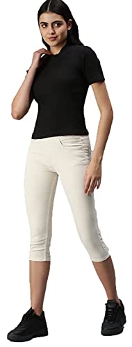 Image of ADBUCKS Womens Slim Fit Denim Lycra Stretchable Capri Mid Rise with Elasticated Waistband (Multi Color & Plus Size Also Available)