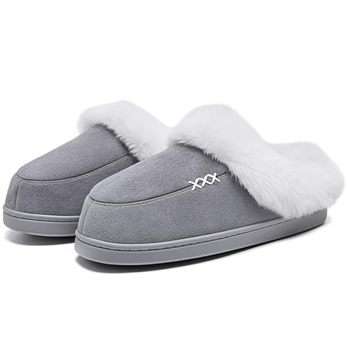 Fuzzy Slippers for Women with Memory Foam Fluffy Soft Warm Slip On House Slippers Anti-Skid Cozy Plush for Indoor Outdoor