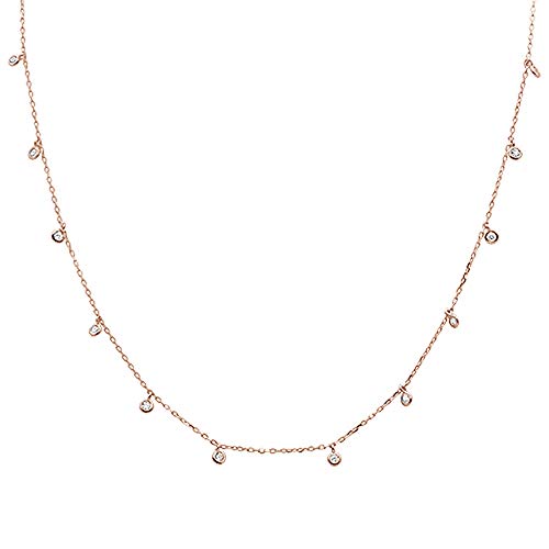 Oxford Diamond Co Sterling Silver Multi Round Bezel Cubic Zirconia Necklace Colors Available (Rose Gold Plated Silver)