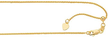 14k Yellow Gold 1 mm Adjustable Wheat Chain 22" w/Lobster Claw Clasp