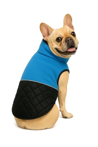 Image of The Pets Company Dog Winter Coat Jacket, Cloth, Windproof, Light Weight, Washable, Ultra Warm Thick Fleece Lined Dog Vest for Cold Weather Protection, (Reversible Blue, Small - Med - 16 Inch)