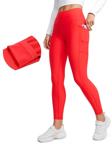 Image of CRZ YOGA Fleece Lined Leggings Pockets 25'' - Thermal High Waisted Casual Lounge Workout Womens Yoga Pants Winter Warm
