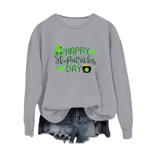 Genérico Sudadera con Cremallera hasta La Capucha Women's Spring Round Neck St. Day Letter Printed Loose Casual Hoodie Sudadera Mujer Cremallera Deporte (Grey, XXL)