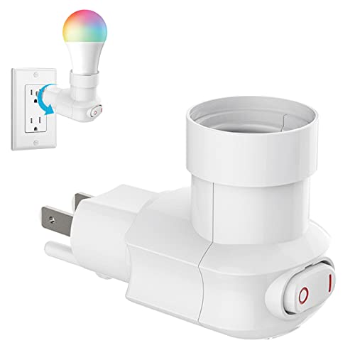 Plug in Light Socket 3 Prong Light Bulb Socket Adapter Outlet to Socket Adapter 360 Rotatable Plug with On/Off Switch (ETL Listed White)