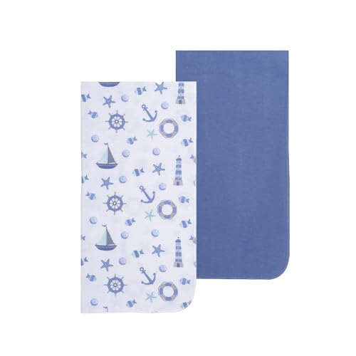 EVERYDAY KIDS 4 Pack of Soft Flannel Receiving Baby Blanket Set for Boys; Blue Baby Swaddle Blankets for Newborn Baby Boy Nursery with Ocean Animals, Sailboats, Lighthouses, Wavy Stripes Prints - Thumbnail 7