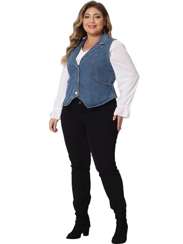 Agnes Orinda Plus Size Denim Vest for Women Lapel Sleeveless Casual Waistcoat Jean Vest Jacket3