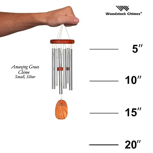 Woodstock Chimes Amazing Grace Wind Chime for Outside 16" Small Silver, Outdoor Decor for Patio, Porch, Garden, Memorial Gift for Loved Ones AGSS