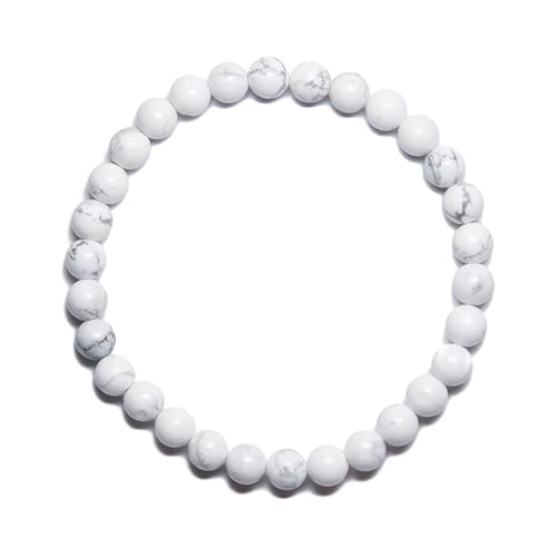 BANANE LAB White Howlite Beaded Bracelet with Mystery Polished Crystal Pendant - 6mm Real Natural Gemstone Beads for Women Men - Sleep Anxiety Jewelry Gift for Her Him - Fits 6.75 Wrist