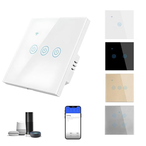Tujafon WiFi Smart Wall Light Switch Compatible with Alexa and Google Home Touch and APP Remote Control Voice Control and Timer Function (White 3 Gang)